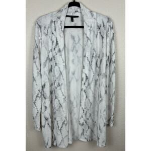 White House Black Market Snakeskin Print Open Cardigan Medium Gray White